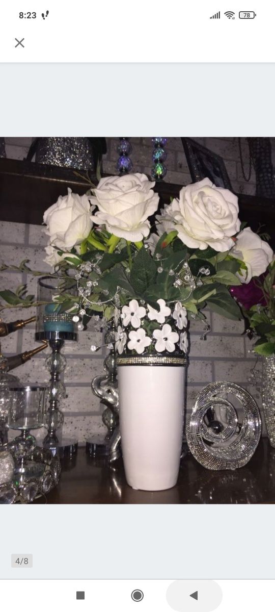 Wazon biało srebrny z cyrkoniami i kwiatkami Glamour nowy