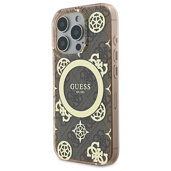 Etui Guess IML Peony On 4G Background MagSafe na iPhone 16 Pro - brązo