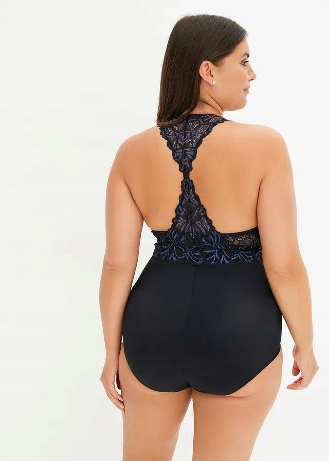 B.P.C majtki figi maxi shape czarne z kolorową koronką wysoki stan r.4