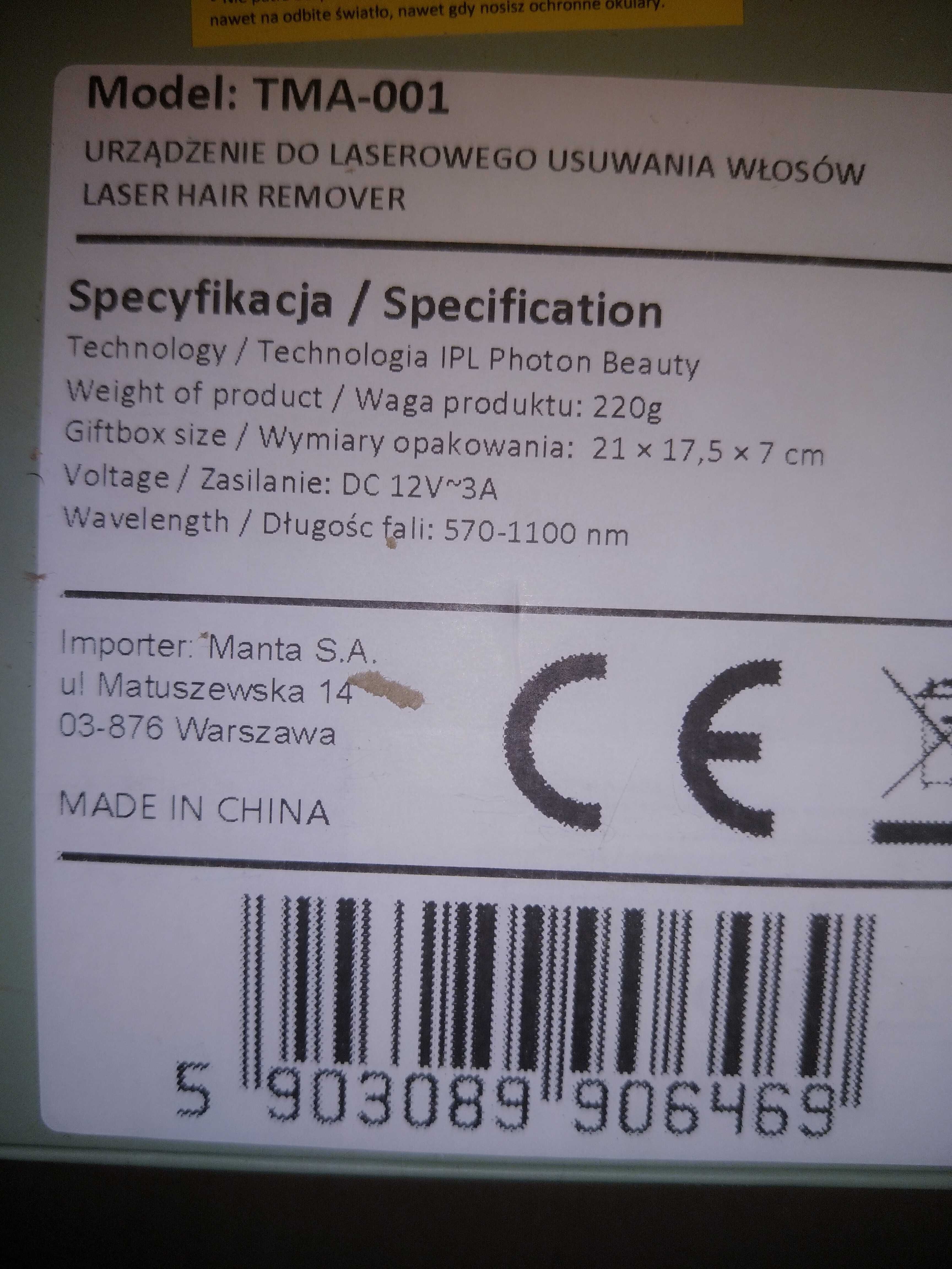 Urządzenie do laserowego usuwania włosów MANTA TMA-001