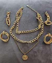 Komplet pozłacanej biżuterii ze stali chirurgicznej, duży łańcuch