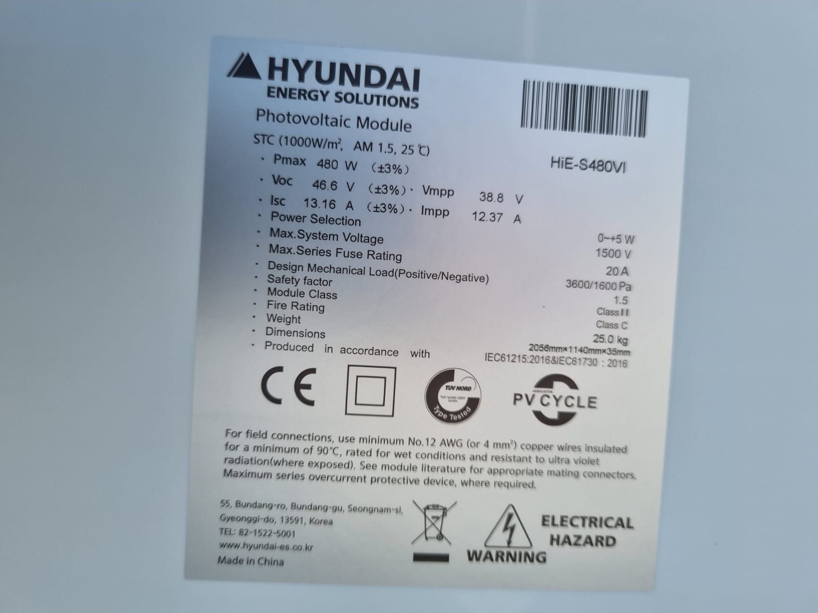 Panel fotowoltaiczny Hyundai HiE- S480VI