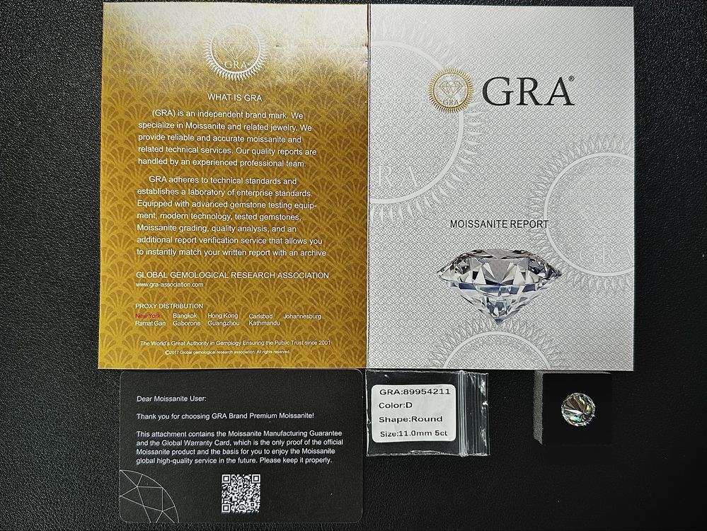 Moissanit 5.0ct D VVS1 11mm z Certyfikatem GRA