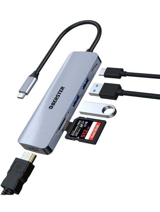 Adaptador USB C 6 Em 1 multiporta Hub compatível Mackbook / surface