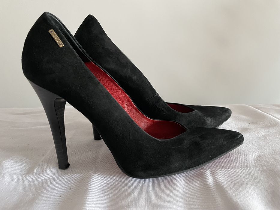 Czółenka Badura Szpilki 39 Skóra Czarne Zamsz