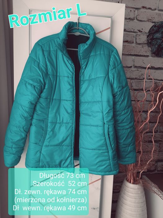 Puchowa turkusowa kurtka, r. L