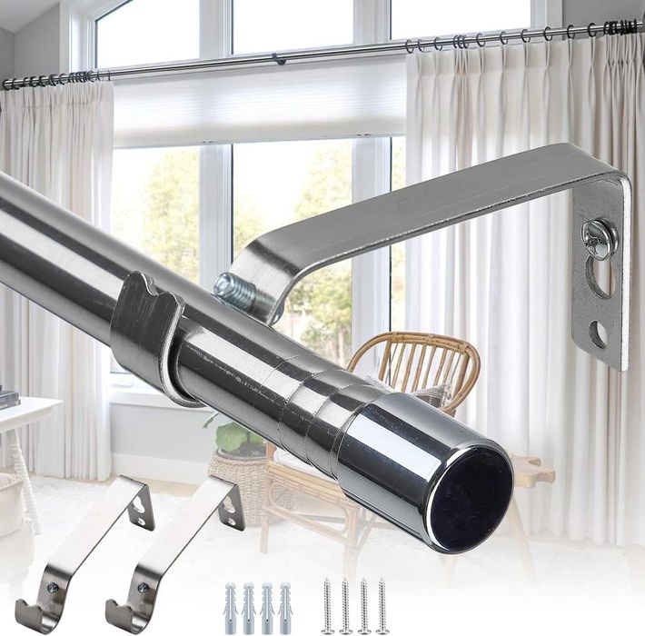 Regulowany karnisz okienny 76-226 cm – metalowy, srebrny