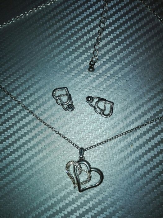 Łańcuszek i kolczyki komplet biżuterii serca, serduszka, walentynki