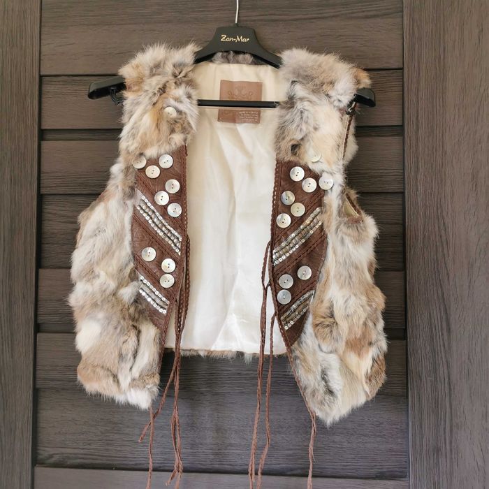 Kamizelka bezrekawnik naturalne futro z królika Cuture real fur boho