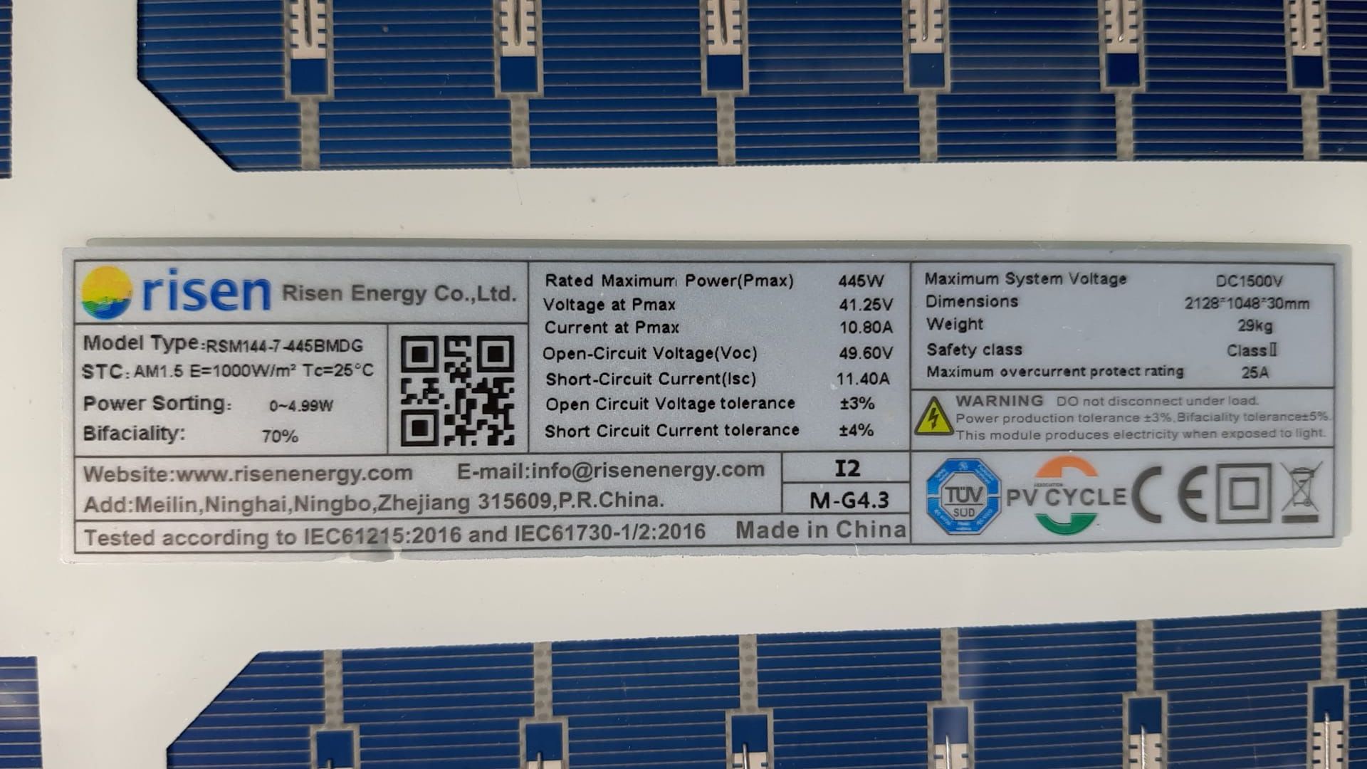 Pane fotowoltaiczne 10szt. RISEN ENERGY 445 W  używane 2 seosny - BDB