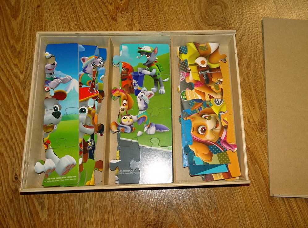 Puzzle Psi Patrol - 3 obrazki jak nowe drewniane pudełko