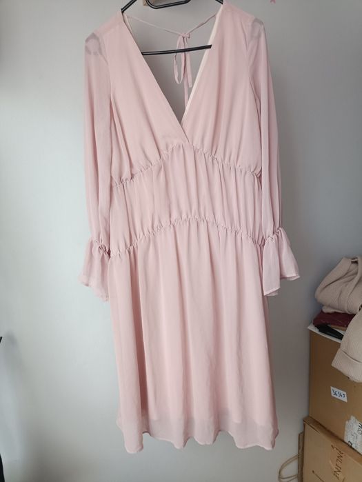 Reserved rozmiar 36/38 S/M pudrowa luźna sukienka na lato