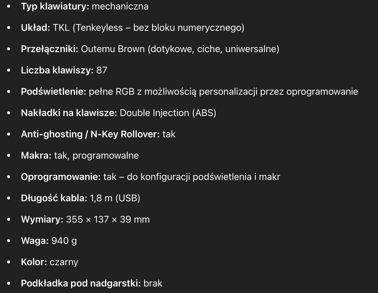 Klawiatura mechaniczna Krux Outemu TAB Brown