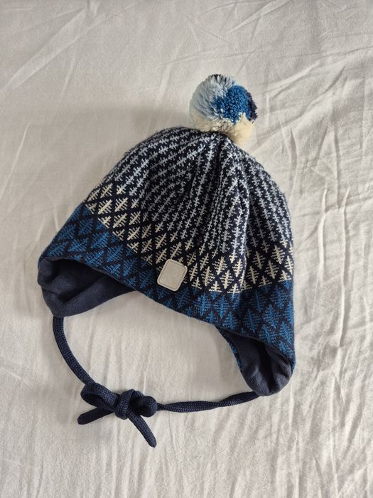 Czapka Reima 50 merino wiązana niebieska pompon bawełna