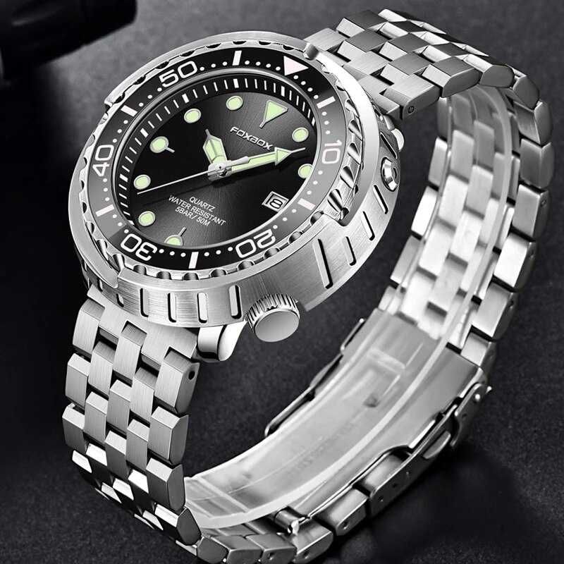 Duży sportowy zegarek męski wodoszczelny WR50 styl nurka tuńczyk luma
