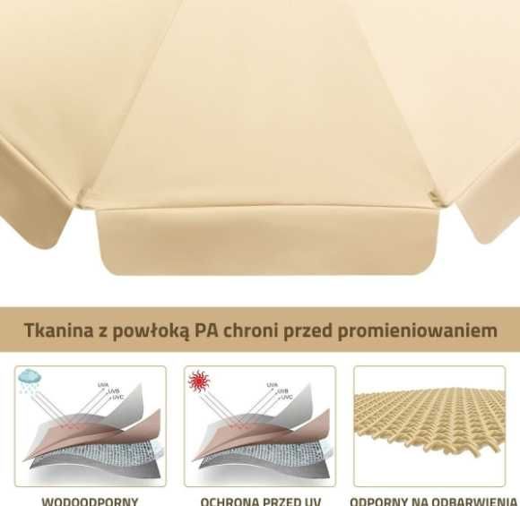Parasol ogrodowy plażowy 300 cm beżowy UV regulacja drewno BUK