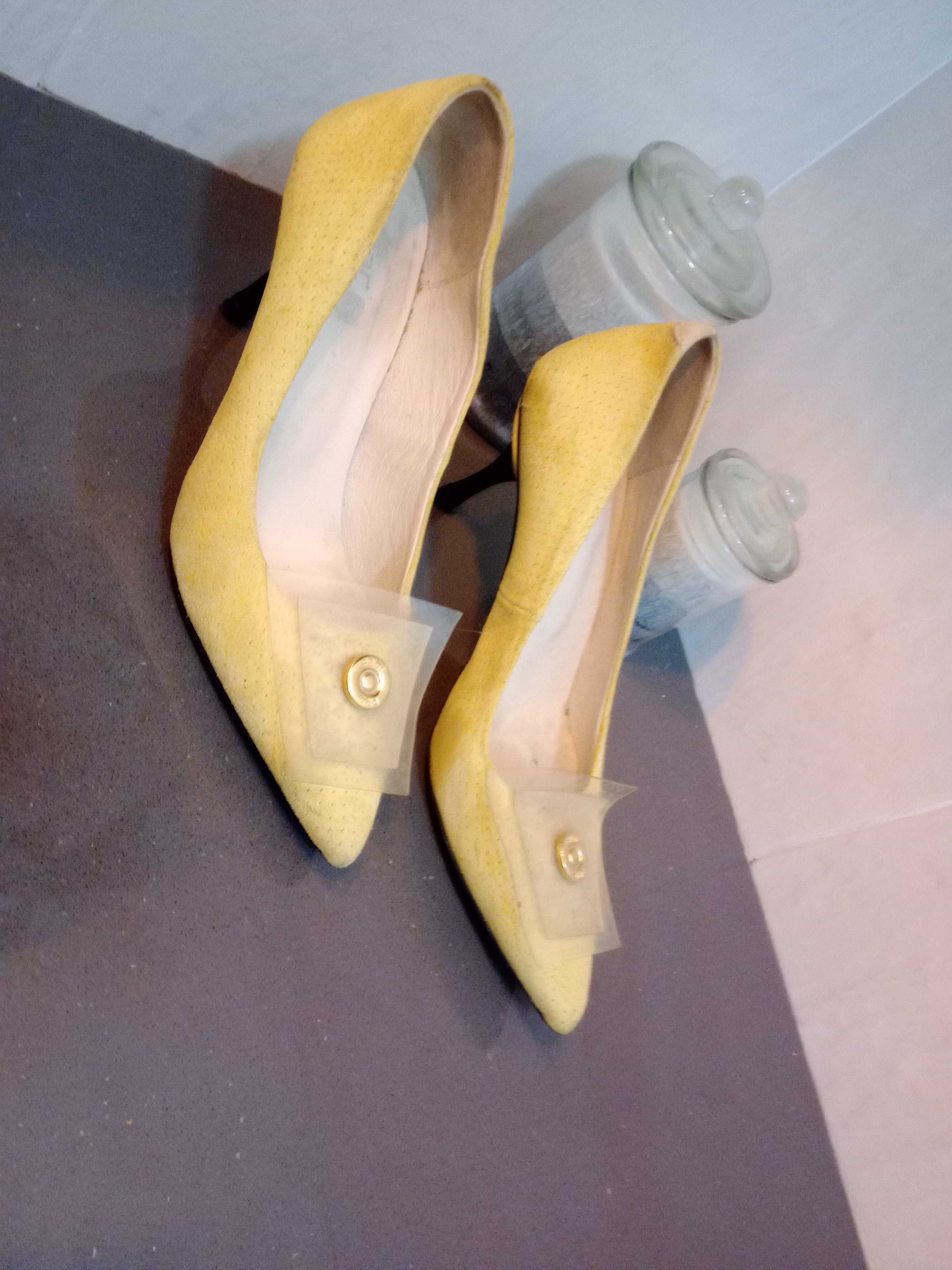Sapatos camurça genuína, Amarelos, salto bicolor, Nº 36 - Marca:  Prof