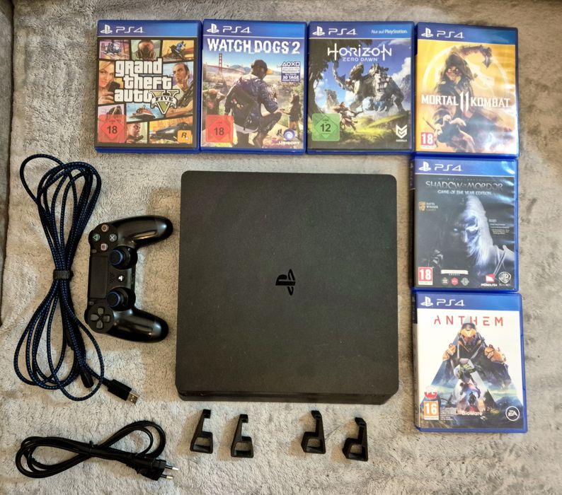 PS4 Slim 1 TB + 6 Gier + Pad + 4m Kabel + Akcesoria