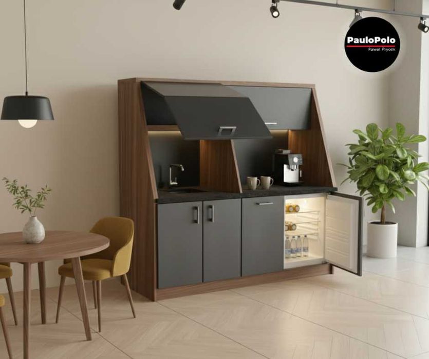 Aneks kuchenny do biura ze zlewozmywakiem i lodówką, możliwość montażu