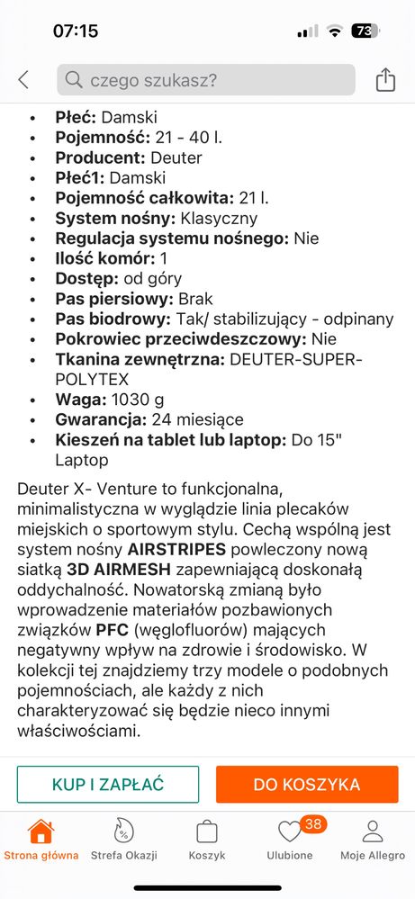 Plecak Deuter XV3 SL turystyka outdoor