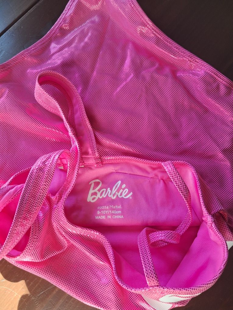 Kostium jednoczęściowy Barbie roz. 140 metalizowany różowy
