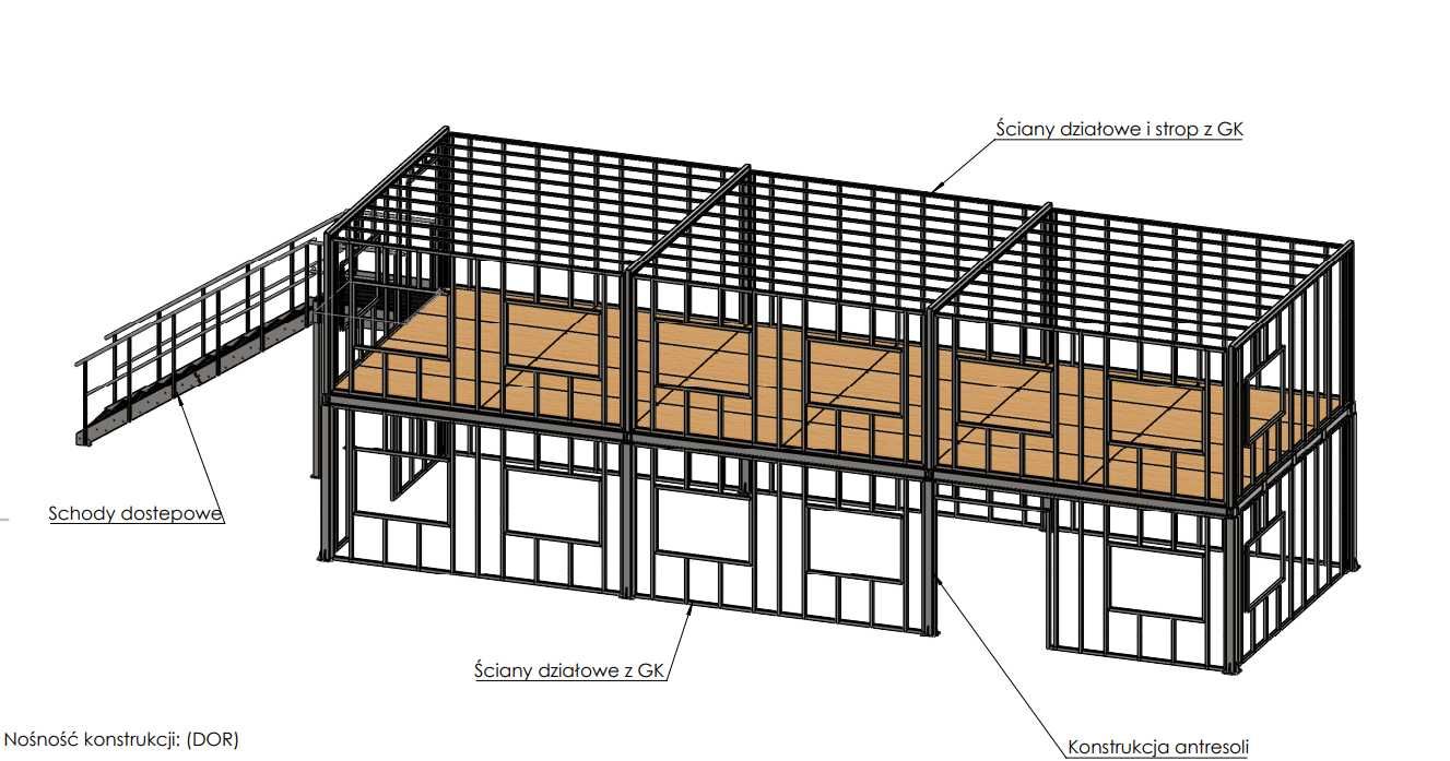 Antresola magazynowa przemysłowa biurowa 14,8x5,2 podest 150m2