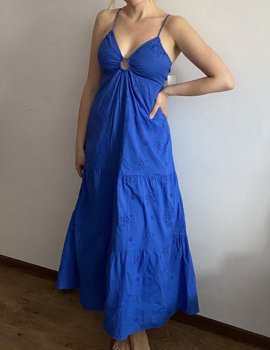 Sukienka maxi niebieska kobaltowa chabrowa S H&M