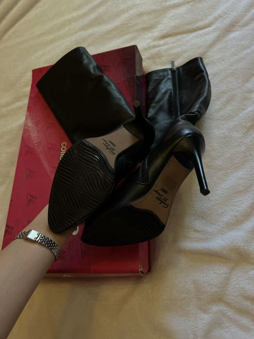 Сапоги шкіряні на шпильці