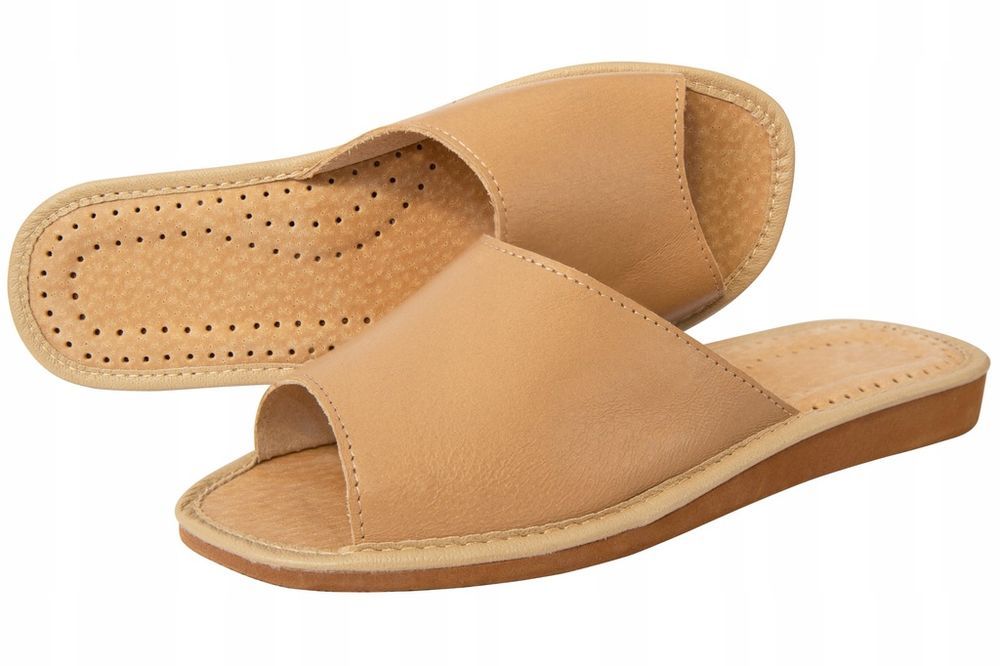 Kapcie Damskie SKÓRA NATURALNA Pantofle Wygodne POLSKIE na KOTURNIE