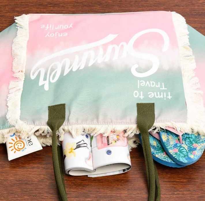 Torba plażowa boho Summer duża zielono różowa.