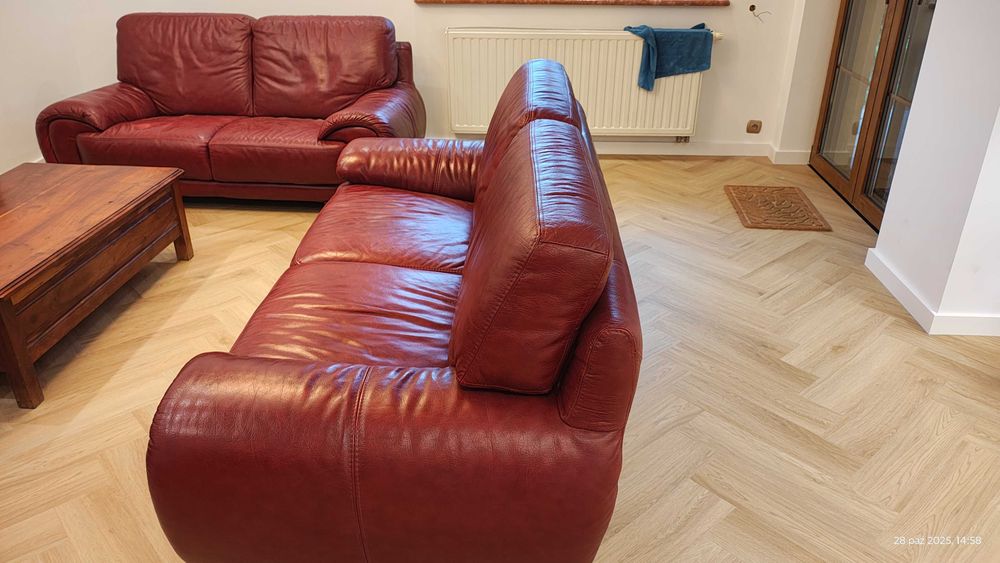 Sofa 3,2,1 Czerwona skóra naturalna Producent Polska