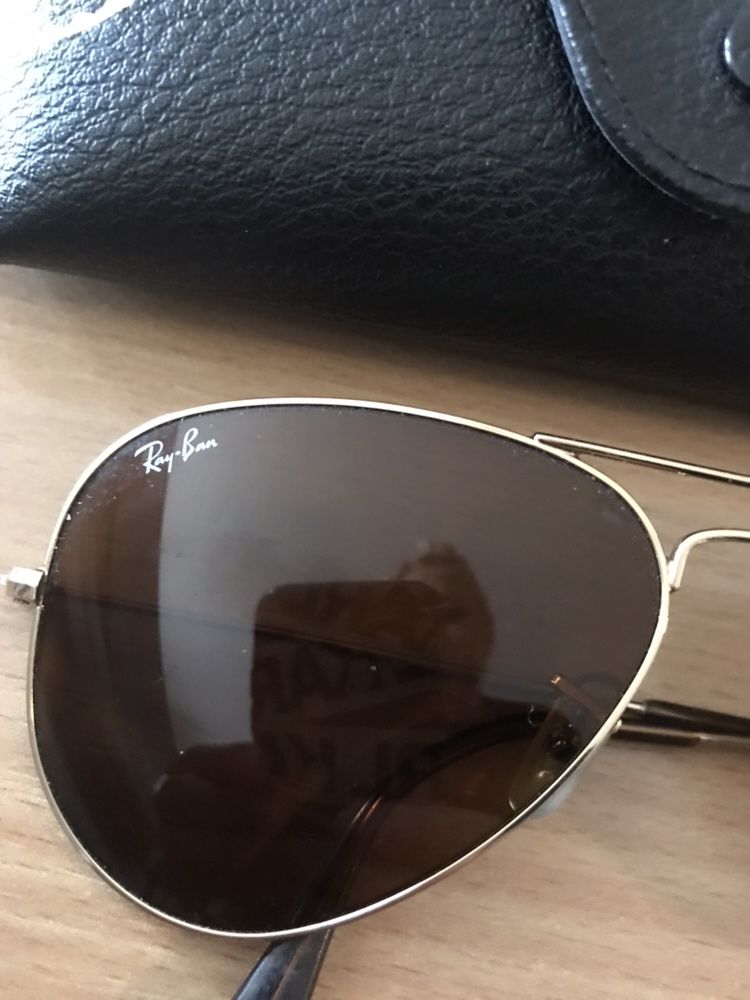 Ray ban okulary przeciwsloneczne aviator brązowe złote oprawki 58 oryg