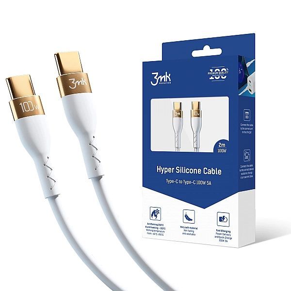 Kabel 3mk Hyper Silicone Cable Usb-c / Usb-c 100w 2m - biały
