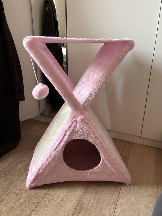 Różowy drapak dla kota 2w1 składany– domek + zabawka + drapak