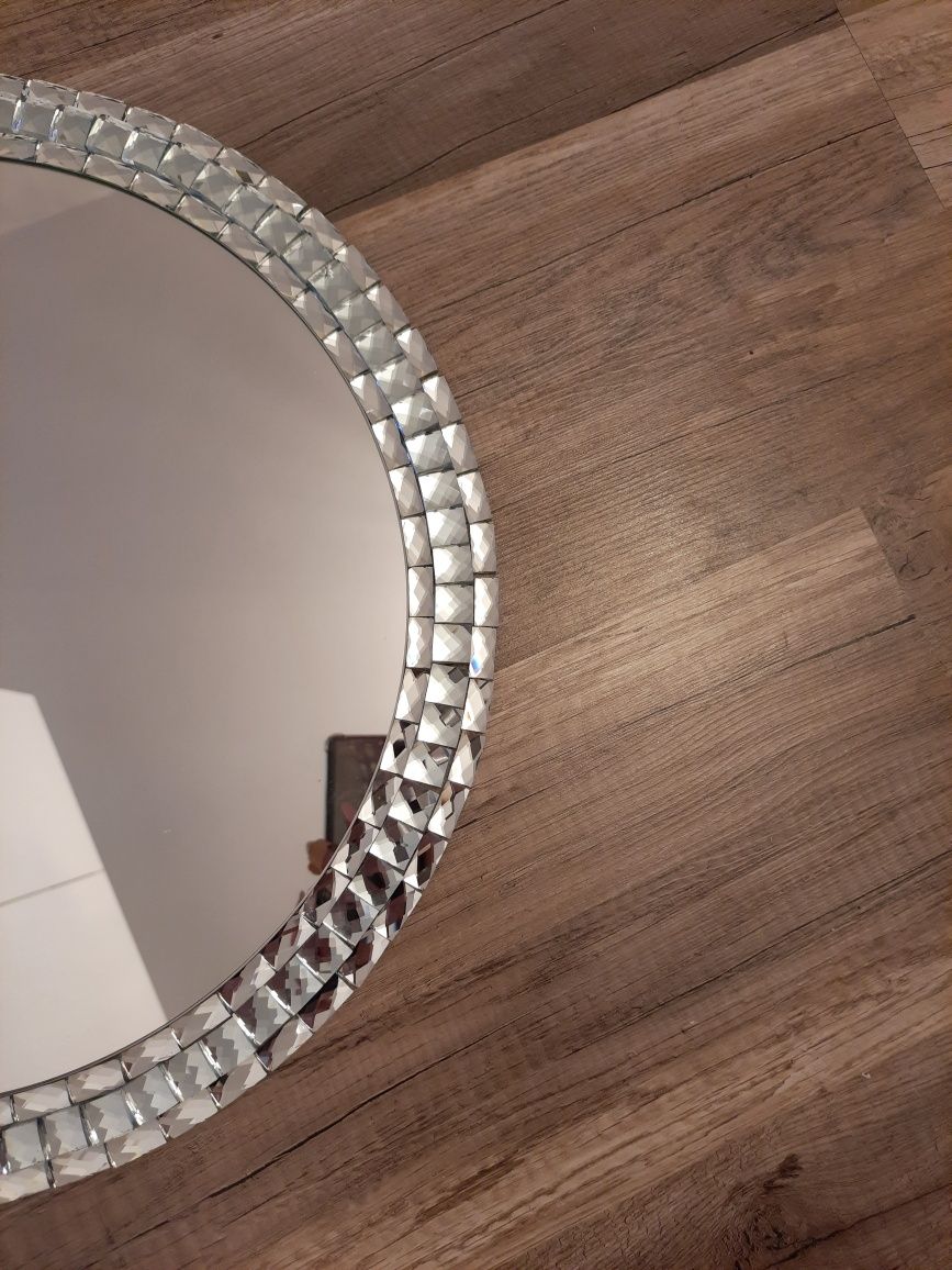lustro okrągłe glamour kryształowe crystal diamentowa rama 50 60 70 cm