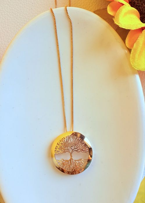 Colar arvore da vida semijoias com banho de ouro