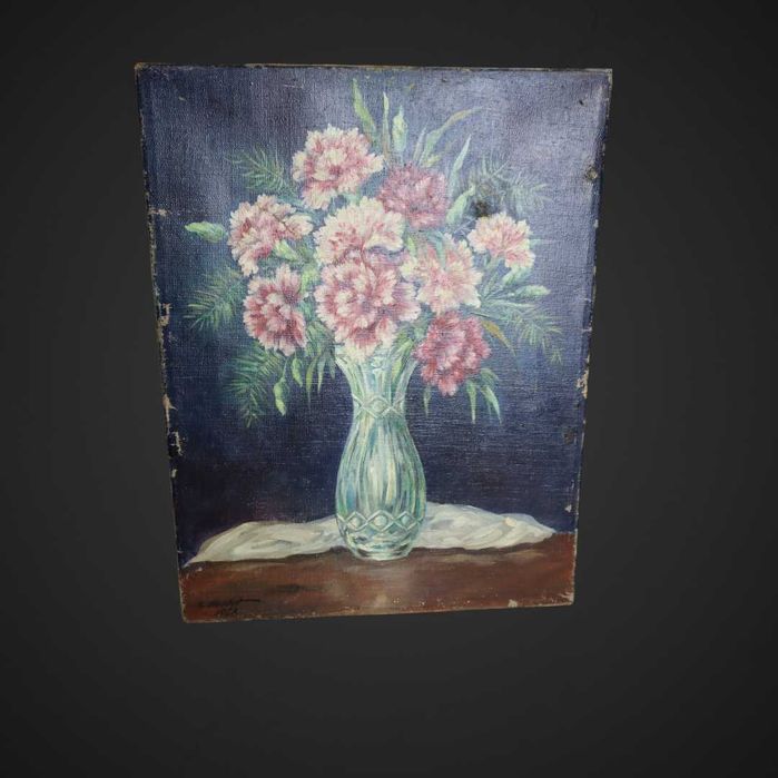 Stary obraz olejny kwiaty w wazonie 1952 r B5/072070