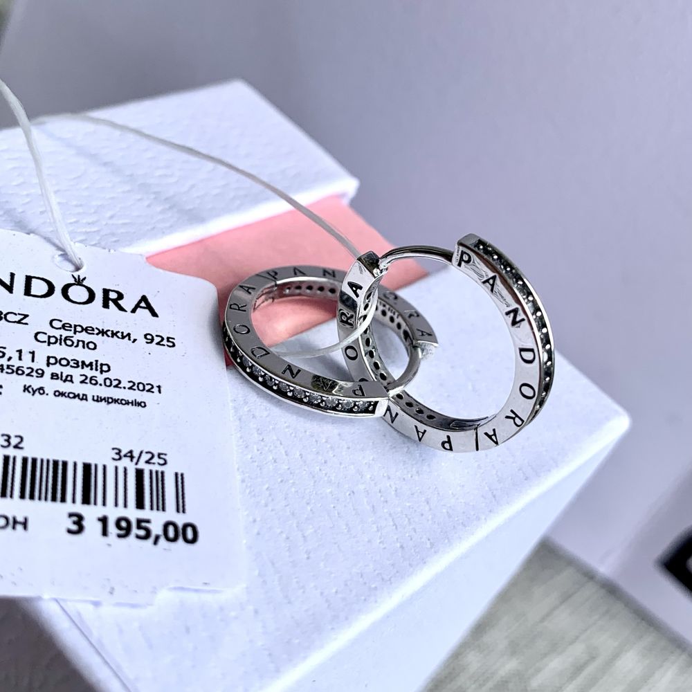 Сережки пандора оригінал серьги пандора оригінал З логотипом pandora