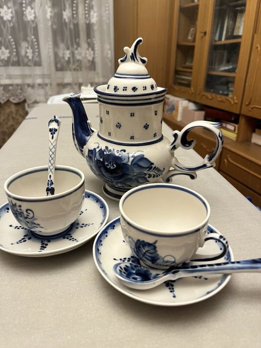 Сервіз посуд Гжель розпис ручної роботи