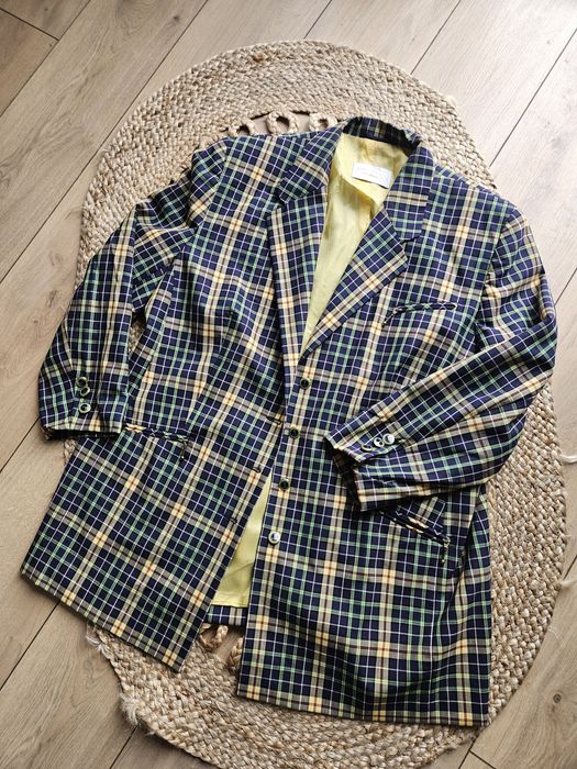 Marynarka Wełniana Vintage Fordan Krata Tartan Oversize XXL 100% Wełna