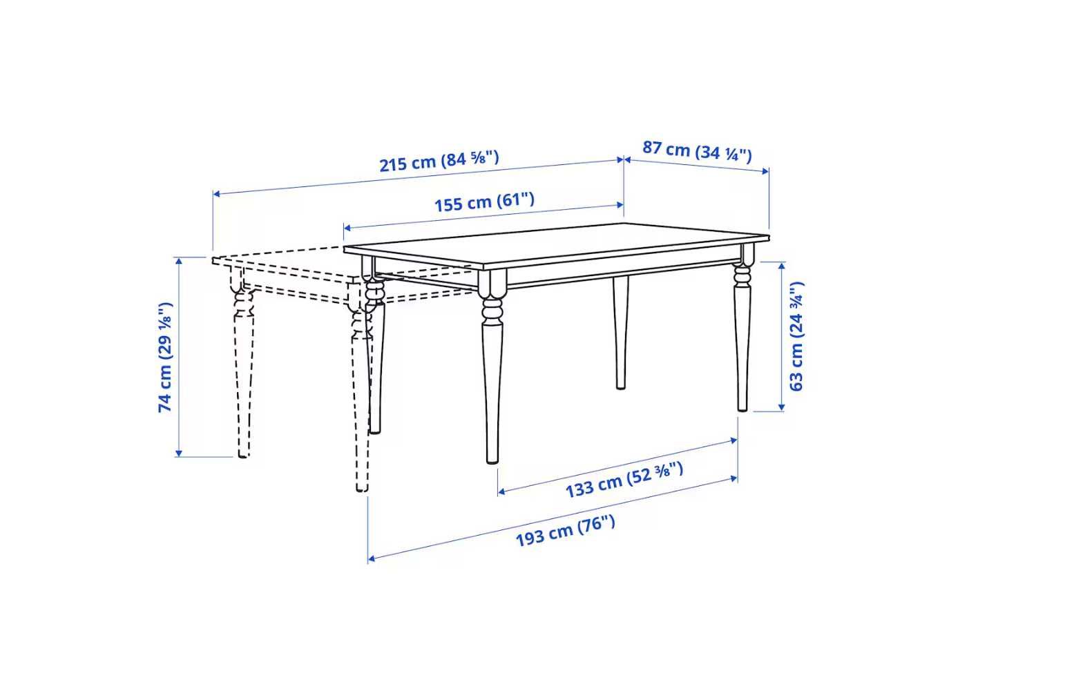 INGATORP Mesa extensível, branco, 155/215x87 cm