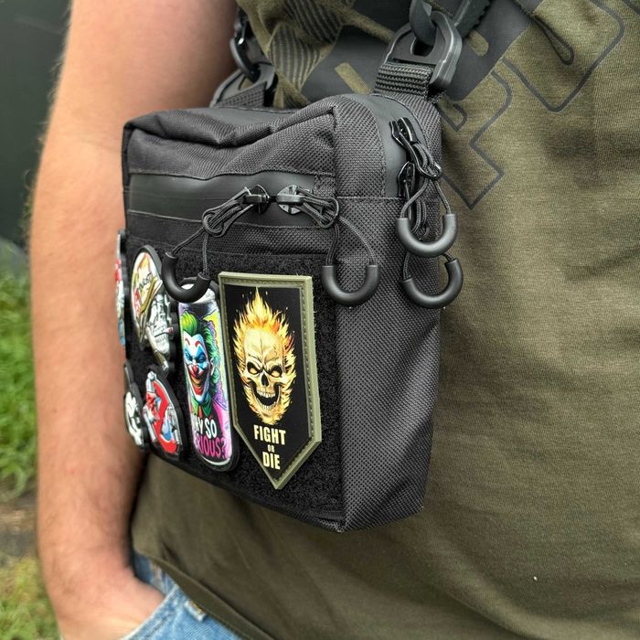 Тактична сумка через плече чоловіча чорна з липучкою під патчі
