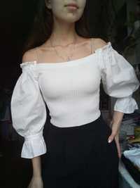 Белая блузка открытые плечи, белая блуза в винтажном стиле, біла блуза