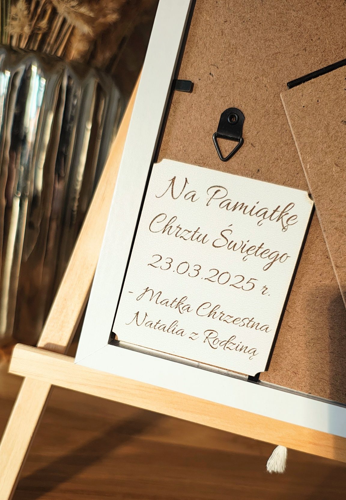 Anioł stróż dla Chłopca Ramka na Chrzest Święty Makrama