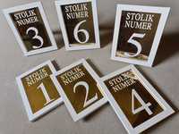 Numerki numery tabliczki  na stoliki złoto białe lustro wesele Glamour