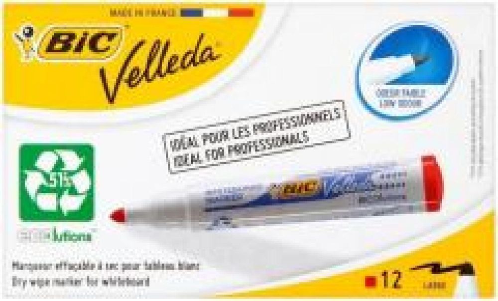 Marker Velleda Eco okrągły czerwony (12szt) BIC BIC pudełko,140x85 mm