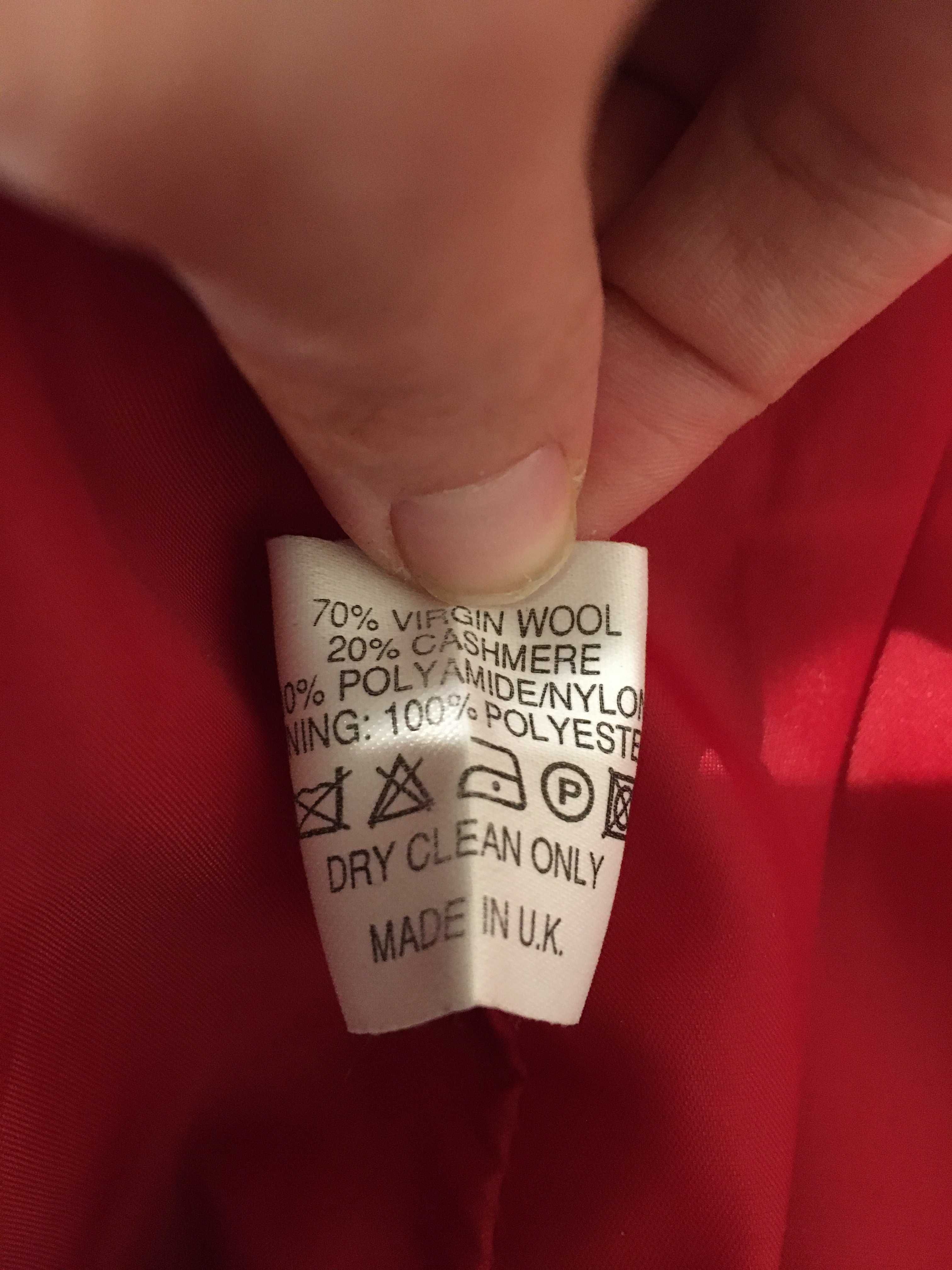 Płaszcz czerwony nowy House of Fraser 70% Virgin Wool,20% kaszmir M/L