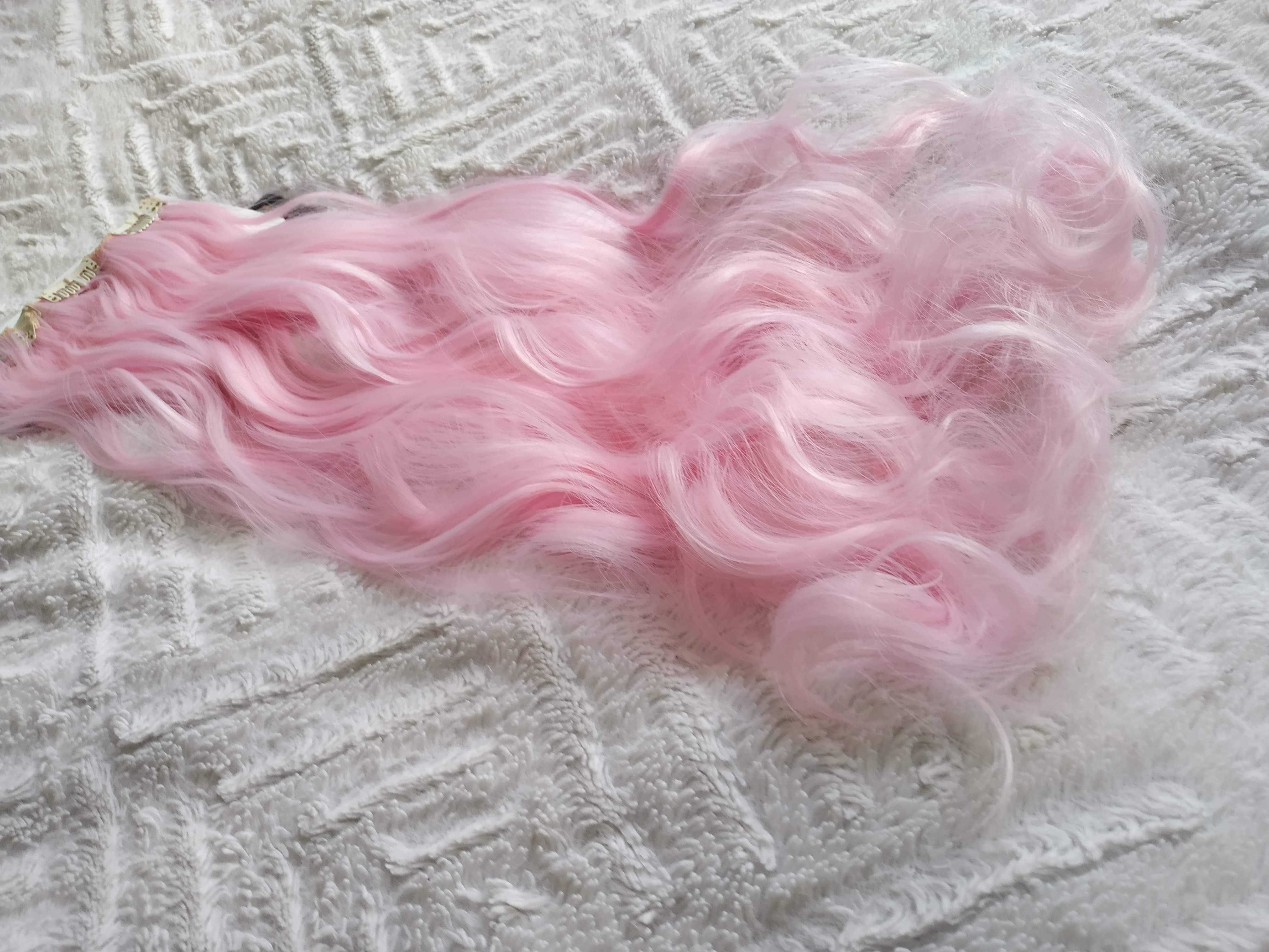 Doczepiane włosy clip in pudrowy róż 65 cm 8 tresek