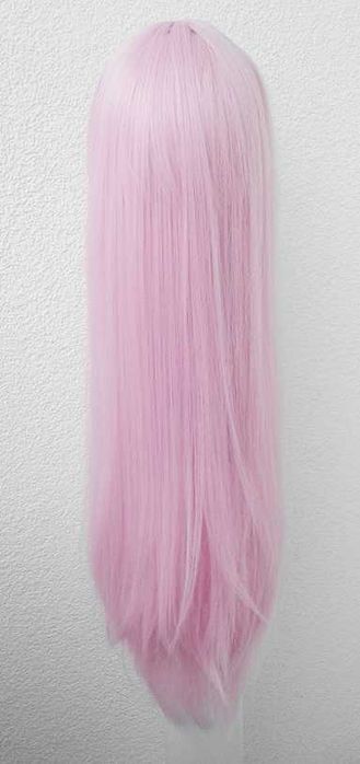 Długa prosta różowa peruka pastelowa z grzywką cosplay wig