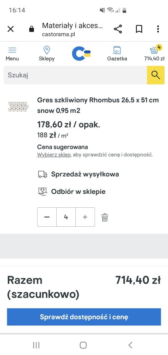 Gres szkliwiony Rhombus 26,5 x 51 cm snow 0,95 m2, 4 opakowania
